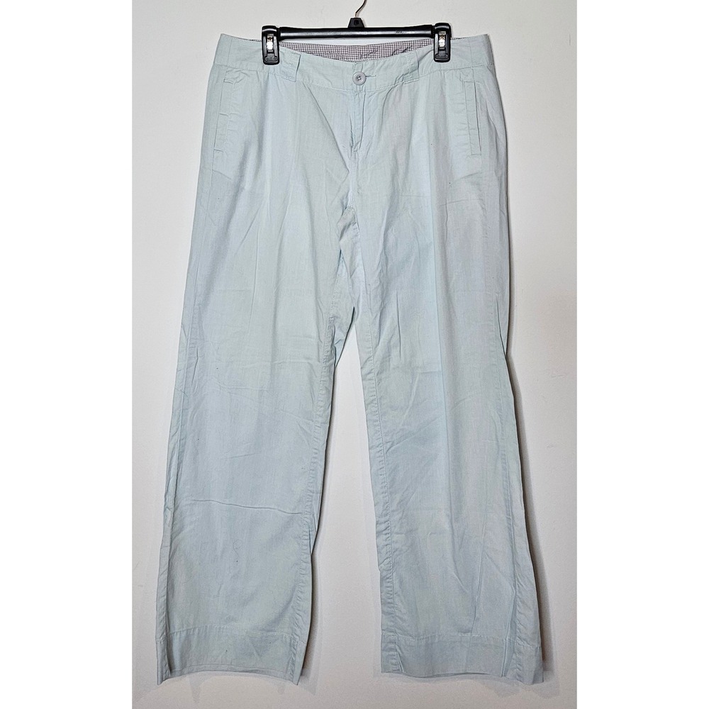 Garnet Hill Womens Wide Leg Pants Size 12 Light Blue Cotton‎ Blend Casual Office